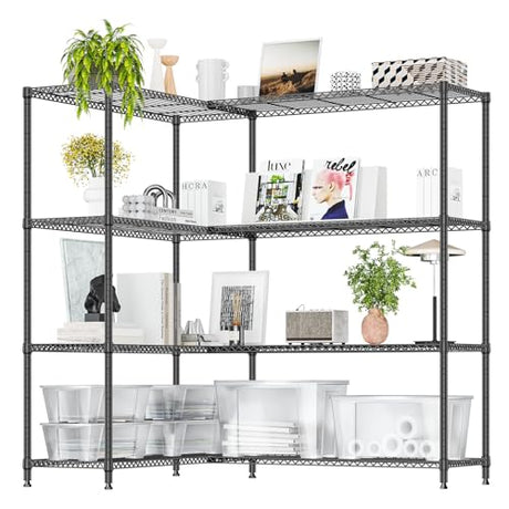 IZEUK Linked Storage Racks, DIY Adjustable Heavy Duty Metal Shelving Unit for Corner, Ideal for Kitchen, Garage, Warehouse, and Garden (Black, 4 Tiers, 15.7" D x 33.5" W x 59.5" H, 1147 lbs Capacity) IZEUK