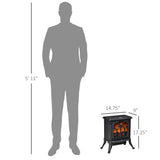 HOMCOM 17" Freestanding Electric Fireplace Stove, Fire Place Heater with Realistic Logs and Flame Effect and Overheat Protection, 750W/1500W, Black HOMCOM