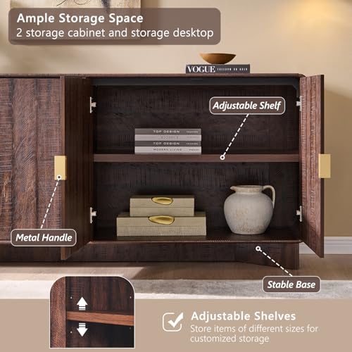IFGET Modern Buffet Cabinet with Storage, 70" Large Sideboard Buffet Storage Cabinet with 4 Doors and Adjustable Shleves, Wooden Curved Coffee Bar for Dining Room, Kitchen, Living Room, Brown IFGET