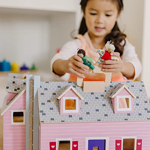 Melissa & Doug Fold and Go Wooden Dollhouse With 2 Dolls and Wooden Furniture,Multi,One Size - WoodArtSupply