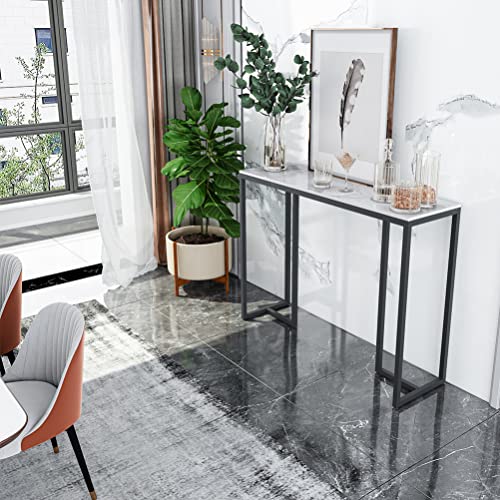 Wisfor Sintered Stone Entryway Table: White Console Table with Black Frame for Hallway - Long Narrow Table Behind Sofa, 39.4x11.8x30.9 inch Wisfor