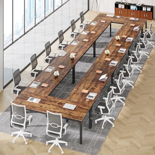 Tribesigns 78.74-Inch Conference Table Set,13FT Conference Room Table, Large Rectangle Meeting Seminar Tables Set,Long Business Tables (Chair not Included) (8, Brown+Black, 8 Pack) Tribesigns