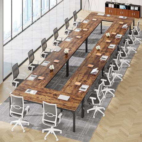 Tribesigns 78.74-Inch Conference Table Set,13FT Conference Room Table, Large Rectangle Meeting Seminar Tables Set,Long Business Tables (Chair not Included) (8, Brown+Black, 8 Pack) Tribesigns