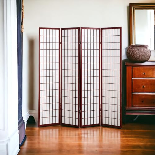 Liveasy Furniture 4 Panels Room Divider Privacy Screen Shoji Divider 6ft High Japanese Style Privacy Room Divider (Cherry, 4 Panels) Liveasy Furniture