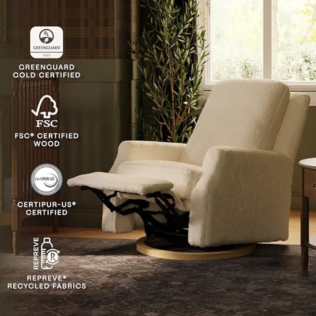 Namesake Crewe Recliner and Swivel Glider in Ivory Boucle with Light Wood Base, Greenguard Gold Certified NAMESAKE