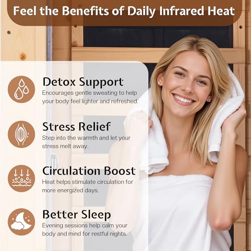 Jocisland 1 Person Infrared Sauna–Low EMF 110V Red Light, Pre-Warms to 149℉ in 20 Minutes,106lbs Lightweight Spruce Wood Infrared saunas,Compact Dry Sauna for Home Spa & Apartments Jocisland