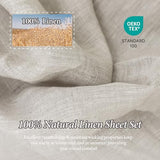 QKTE 100% Natural Linen Sheets Set 4 Piece - Washed Linen Bedding Set with 16" Deep Pocket Fitted Sheet, Flat Sheet & 2 Pillowcases, Breathable Durable for All Seasons (Linen, Queen) QKTE
