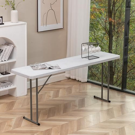 BTEXPERT Set of 2, 5-Foot - 60" Long White Plastic Folding Seminar Training Table Portable 18" Wide Narrow, 29" High, Events Indoor Outdoor Lightweight BTEXPERT