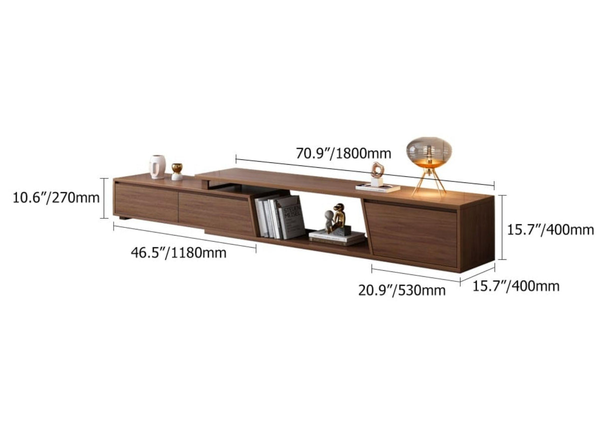 homary Extendable TV Stand with 3 Drawers Minimalist Rectangle Entertainment Center Walnut TV Console Table Up to 110" (Extendable: 70.9”W-110.2”W) homary