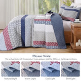 WONGS BEDDING Blue Red Quilt King Size, Bohemian Stripe Quilt Sets 3 Pieces Boho Quilted Bedspread Set Lightweight Microfiber Coverlet Bedding Set All Season (104"x90") WONGS BEDDING