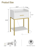 Masupu Nightstand with Charging Station,3-Tier Modern Bedside Night Stand with Storage Drawer and Shelf,Small End Side Table for Bedroom,Living Room,White Masupu