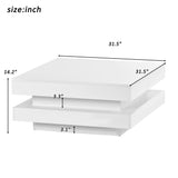 RuiSiSi Modern Coffee Table, High Gloss Minimalist Design with LED Lights, 2-Tier Square Coffee Table, Center Table for Living Room, 31.5” x 31.5” x 14.2”, White RuiSiSi