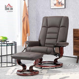 HOMCOM Faux Leather Reclining Chair, Swivel Ottoman Chair, Recliner with Ottoman with High Back and Wood Frame for Living Room, Brown HOMCOM