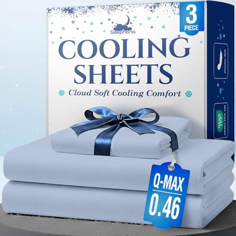 SLEEPHORIA Cooling Sheets - BreezeWeave 3 PC Twin Size Cooling Bed Sheets for Hot Sleepers & Deep, Cool Rest - Cloud Soft, Silky Smooth, 16 in Deep Pocket, Ultra Durable (Light Blue) SLEEPHORIA