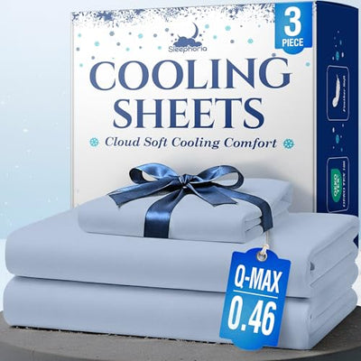 SLEEPHORIA Cooling Sheets - BreezeWeave 3 PC Twin Size Cooling Bed Sheets for Hot Sleepers & Deep, Cool Rest - Cloud Soft, Silky Smooth, 16 in Deep Pocket, Ultra Durable (Light Blue)