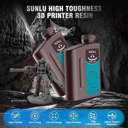 SUNLU High Toughness 3D Printer Resin, Enhanced Flexible 3D Printing Photopolymer Resin, 405nm UV Fast Curing 3D Resin for Most LCD DLP SLA Resin 3D Printers, Bendable and not Brittle, 2000g Dark Grey