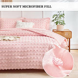 6 Pieces Tufted Dots Bed in a Bag Twin Comforter Set Girls Pink , Soft and Embroidery Shabby Chic Boho Bohemian Comforters, Luxury Solid Color with Pom Pom Design, Jacquard Tufts Bedding Set for Kids Flysheep