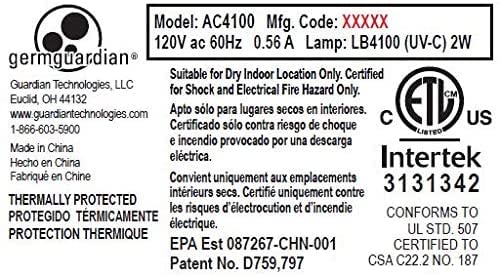 GermGuardian Air Purifier for Home with HEPA Filter, Removes 99.97% of Pollutants, Covers up to 375 Sq. Foot Room in 1 Hr, UV-C Light Helps Reduce Germs, Zero Ozone Verified, 11", Silver, AC4100CA GermGuardian