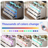 PAKASEPT White Dresser with LED Lights for Bedroom,8 Drawer Dressers with Tempered Glass Top,Chests of Drawers with 2 Grid Drawer,Storage Organizer Dresser for Hallway,Living Room PAKASEPT