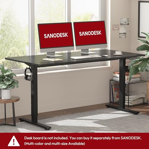 SANODESK Single Motor 2 Stage Electric Height Adjustable Standing Desk Frame Heavy Duty 176lbs Load Capacity for Home Office (Black Frame Only) SANODESK