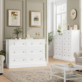 FACBOTALL Modern 6 Drawer Double Dresser, White Dresser Wood Dresser, Wide Chest of Drawers with Deep Drawers & Mental Double Handles Nursery Dresser for Living Room, Hallway FACBOTALL
