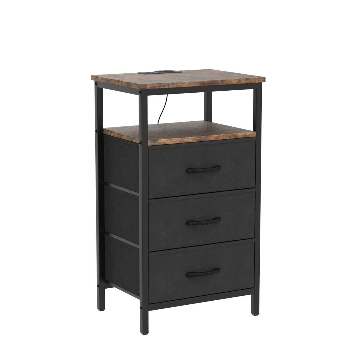 Huuger Nightstands Set of 2, 27.6 Inch End Tables with Charging Station, Fabric Drawers, Bedside Tables with USB-C Port and Outlet, Night Stands for Bedroom, Rustic Brown and Black Huuger