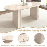 Pvillez Extendable Dining Table Set of 6, Oval Dining Room Table & 6 Gray Velvet Dining Chairs with Wood Leg, 62.99"-78.74" Kitchen Table and Chairs Set, Modern 7 Piece Dining Set Pvillez