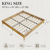 Timeless Mid-Century King Size Solid Wood Bed Frame with No Headboard AMERLIFE