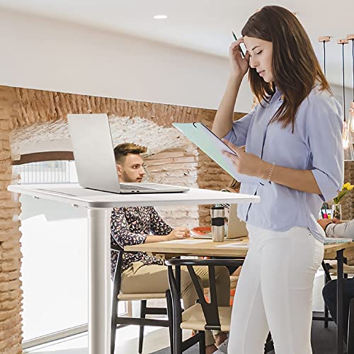 AVLT 44-inch Ambidextrous Pneumatic Laptop Standing Desk Cart (3 ft 8 in), Mobile Rolling Desk with Adjustable Height, Folding Computer & Projector Cart, White Cart with Brakes AVLT