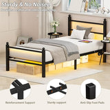 Gohapnis Twin Bed Frames with Headboard and Footboard,Black Metal Platform Bed Frame with RGB LED Lights and USB Charging Station,Under Bed Storage,No Box Spring Needed,Suitable for Bedrooms Gohapnis