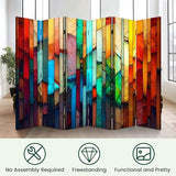 Wood Screen Room Divider Colorful Stained Glass Window Abstract Stained Glass Art Folding Screen Canvas Privacy Partition Panels Dual-Sided Wall Divider Indoor Display Shelves 6 Panels HABEN ARTWORK