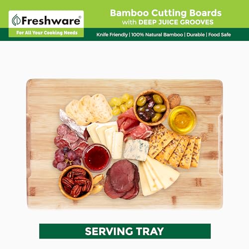 Freshware 24 Inch 3XL Bamboo Cutting Boards for Kitchen, Stove Top Butcher Block, Extra Large Wooden Carving Board for Meat, Veggies, Charcuterie Board with Deep Juice Grooves (3XL, 24x18") Freshware