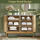Pamapic Fluted Sideboard Buffet Cabinet, 47" Storage Cabinet with Curved Profile Design & Faux Marble Top, Modern Credenza with 6 Drawers, Wood Buffet Console Table for Living Room, Hallway, Natural Pamapic