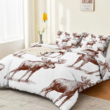 Double-Sided Printed Bedding with Minimalist Deer Wildlife - Ultra-Soft Microfiber Duvet Cover Set Single Durable Zipper Closure, Comfortable Quilt Cover for Bedroom Décor White Generic