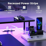GTPLAYER 55 Inch Gaming Desk with LED Lights & Power Outlet, Computer Gamer Desk with Monitor Stand, Ergonomic Carbon Fiber Gaming Table Home Office Desk with Headphone Hook & Mouse Pad GTPLAYER