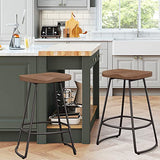 Awonde 26" Swivel Bar Stools Set of 2 Industrial Metal Counter Height Stools with Wood Top Matte Black Awonde
