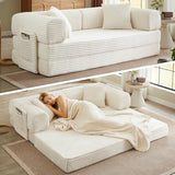AUGOP Boneless Couch Folding Couches for Living Room Sofa, Futon Sofa Bed with Sleeper Sofa, Futon Couch with Fixed-Shape Oversized Corduroy Upholstered (White, 81 Inches) AUGOP