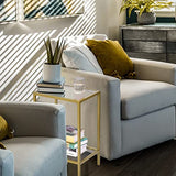 HOMSHO Side Tables Set of 2, End Tables with Tempered Glass, 2-Tier Nightstands with Storage Shelves, Coffee Table with Modern Style, Slim Sofa Table for Living Room, Bedroom, 11.8" D x 15" W, Golden HOMSHO