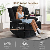 Korser Adult 360° Rotating Recliner with Massage and Heating Functions, Cup Holder and Manual Tilt Mechanism, Suitable for Living Room and Bedroom (Fabric, Black)