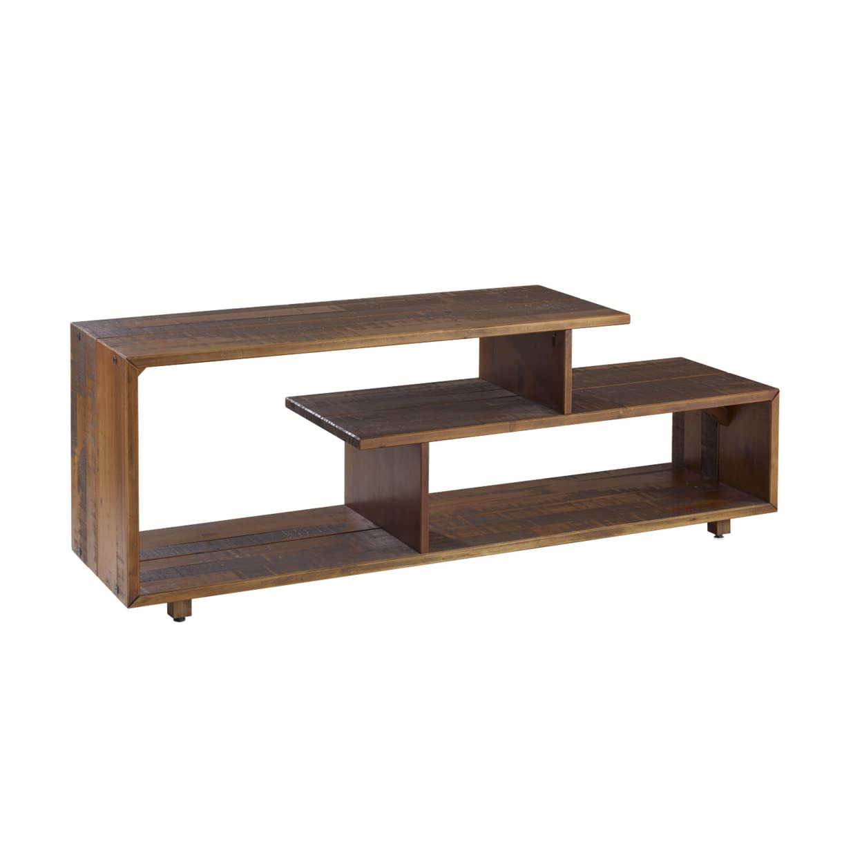 Walker Edison Meier Contemporary 2 Tier Asymmetrical Solid Wood TV Stand for TVs up to 50 Inches, 60 Inch, Amber - WoodArtSupply