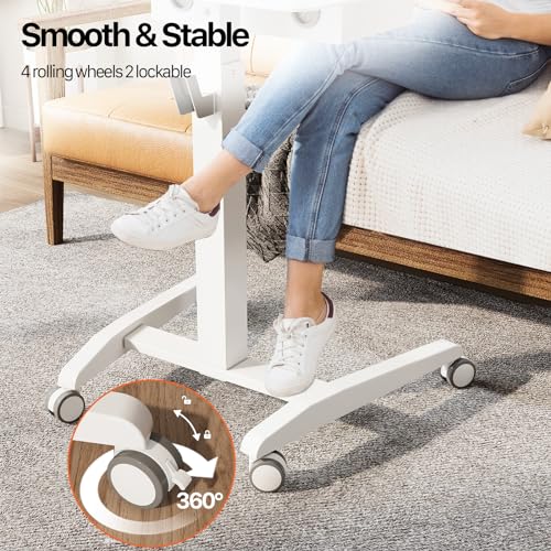 JOY Worker Mobile Standing Desk With Storage Drawer, Pneumatic Height Adjustable Laptop Workstation, White Rolling With Wheels for Home Office Classroom JOY worker