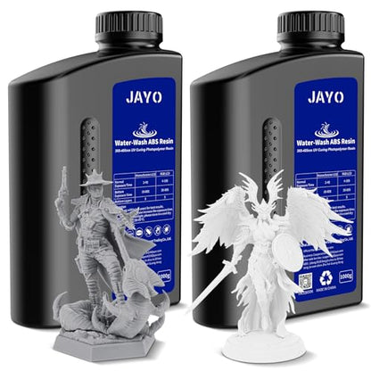 JAYO Water Washable ABS-Like Resin 2KG, 3D Printer Resin 405nm UV Standard Rapid Photopolymer Resin for LCD/DLP/SLA 3D Printer, High Precision, Non-Brittle, 1KG Bottle, 2 Pack, Grey+White