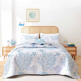 weigelia Coastal Quilts Bedding Set King Size - Blue Summer Nautical Bedding Quilt with Pillow Cases, Beach Reversible Quilt Set Bedspreads Coverlet Soft Lightweight Comforter weigelia