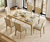 WAMPAT 7 Piece Dining Table Set, Rectangular Table for 6-8, 6 Dining Chairs with Upholstered Back & Rubber Wood Legs, Kitchen Table with Chairs for Dining Room, Oak WAMPAT