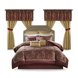 Madison Park Essentials Brystol 24 Piece Room in a Bag Faux Silk Comforter Jacquard Paisley Design Matching Curtains Down Alternative Hypoallergenic All Season Bedding-Set, King (104 in x 92 in), Red Madison Park