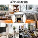 Electactic 50" Electric Fireplace TV Stand, Fireplace with Faux Stone-Look Mantel, Realistic 3D Flame Effect, 7 Brightness, 750W/1500W Dual Heat Settings, Remote Control for Living Room/Bedroom(Round) Electactic