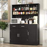 Tall Pantry Cabinet, Modern Kitchen Hutch with Microwave Stand, Kitchen Pantry Storage Cabinet with 2 Darwers & Door Shelf, Food Pantry with Goblet Holders & Adjustable Shelves for Dining Room, Black Gyfimoie