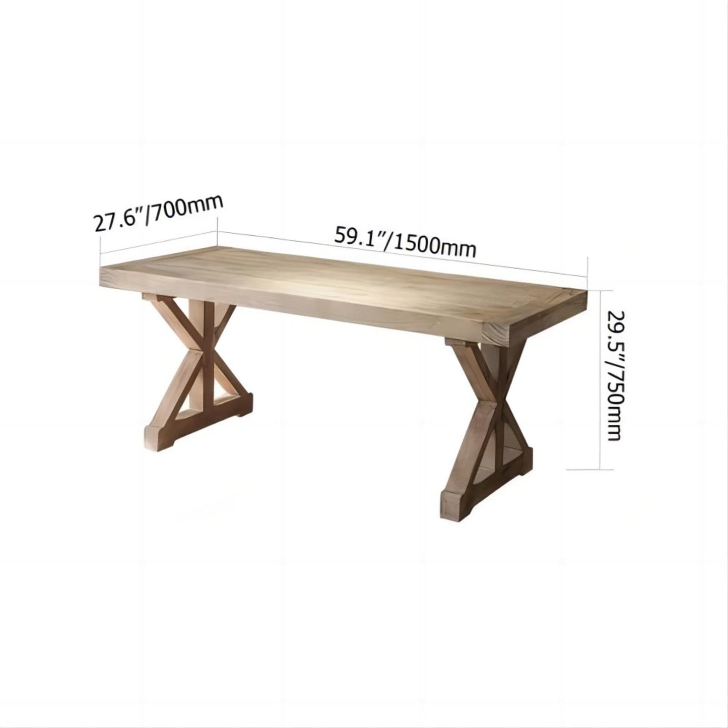 homary 59.1" Office Desk Rustic Farmhouse Computer Table Wood Executive Desk with Trestle in Natural (59.1" L x 27.6" W x 29.5" H) - WoodArtSupply