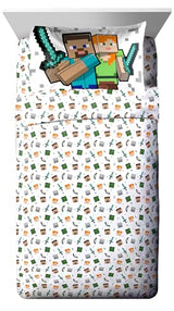Jay Franco Minecraft Full Comforter Set - 7 Piece Bedding Includes Sheet Set & Pillow Covers - Super Soft Kids Bedding Creeper & Zombie Jay Franco