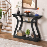 UODERS Wooden Console Table with Curved Legs and Shelf, 3-Tier Modern Accent Narrow Sofa Table for Entrance Area, Living Room, Hallway, 47 in Wide Wood Console Table for Entryway (Black) UODERS